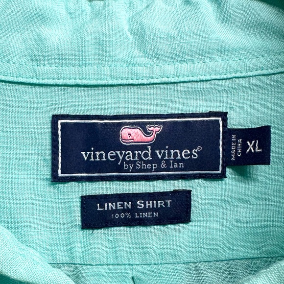 Vineyard Vines 100% Linen Shirt Mens Size XL Button Down Teal Green Front Pocket - Picture 3 of 11